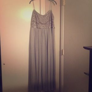 Long formal grey dress with beaded top.